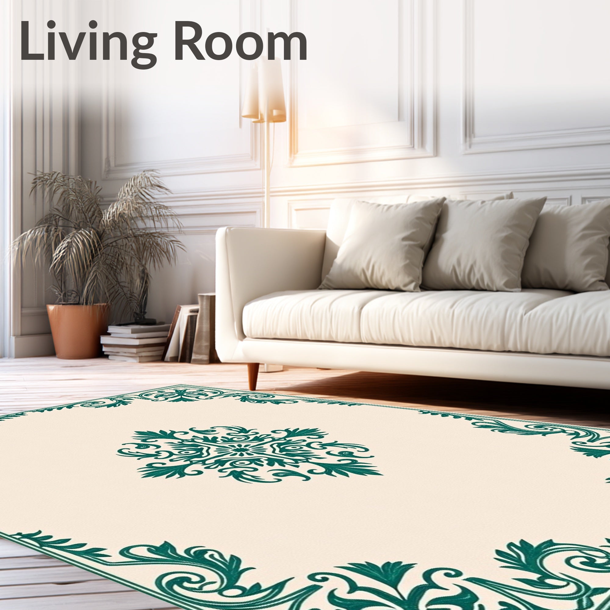 Elegant Teal Floral Medallion Motif Rug