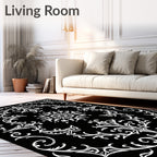 White Ornate Floral Scrollwork Rug