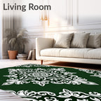 Intricate White Floral Emerald Pattern Rug