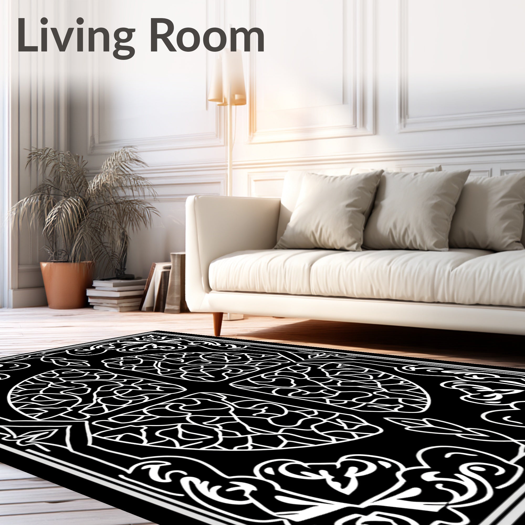 Monochromatic Floral Vine Medallion Rug