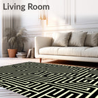 Modern Black Yellow Labyrinth Pattern Rug