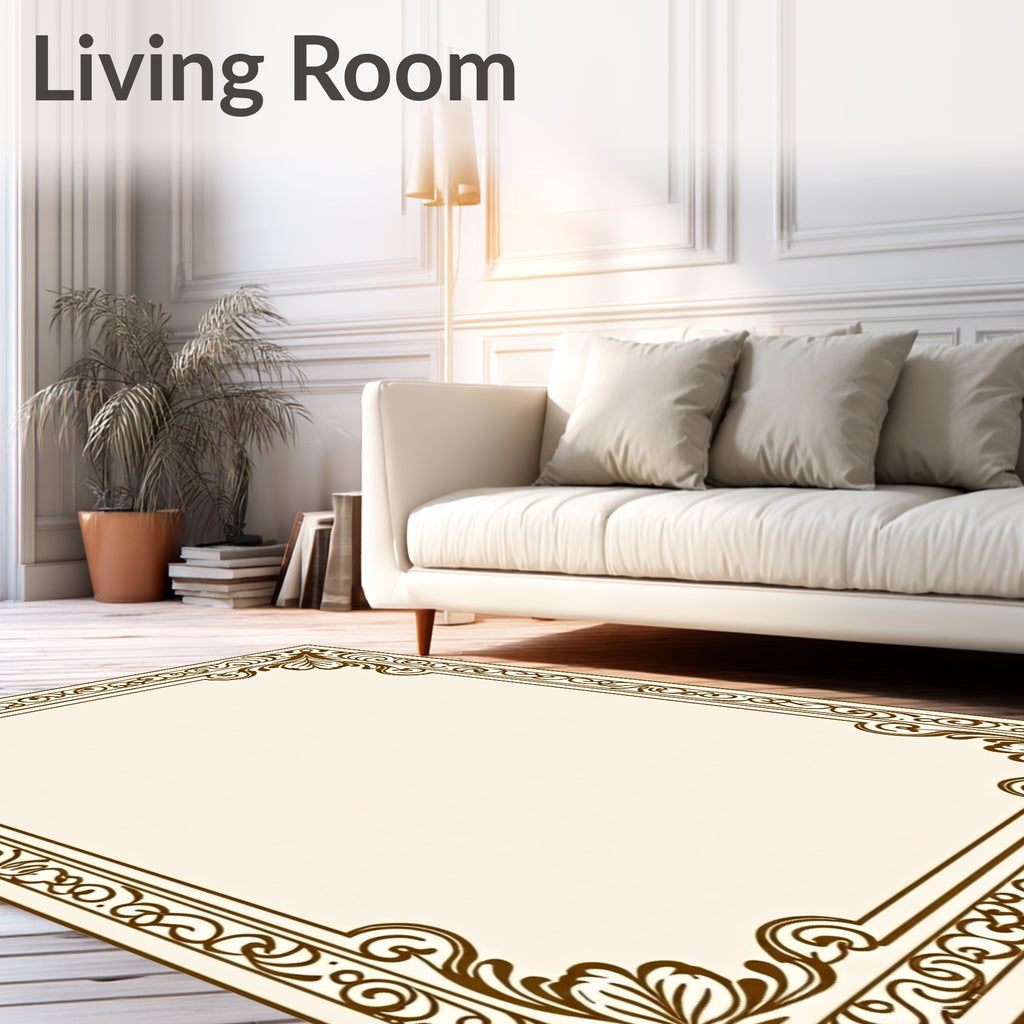 Elegant Scrollwork Floral Border Pattern Rug
