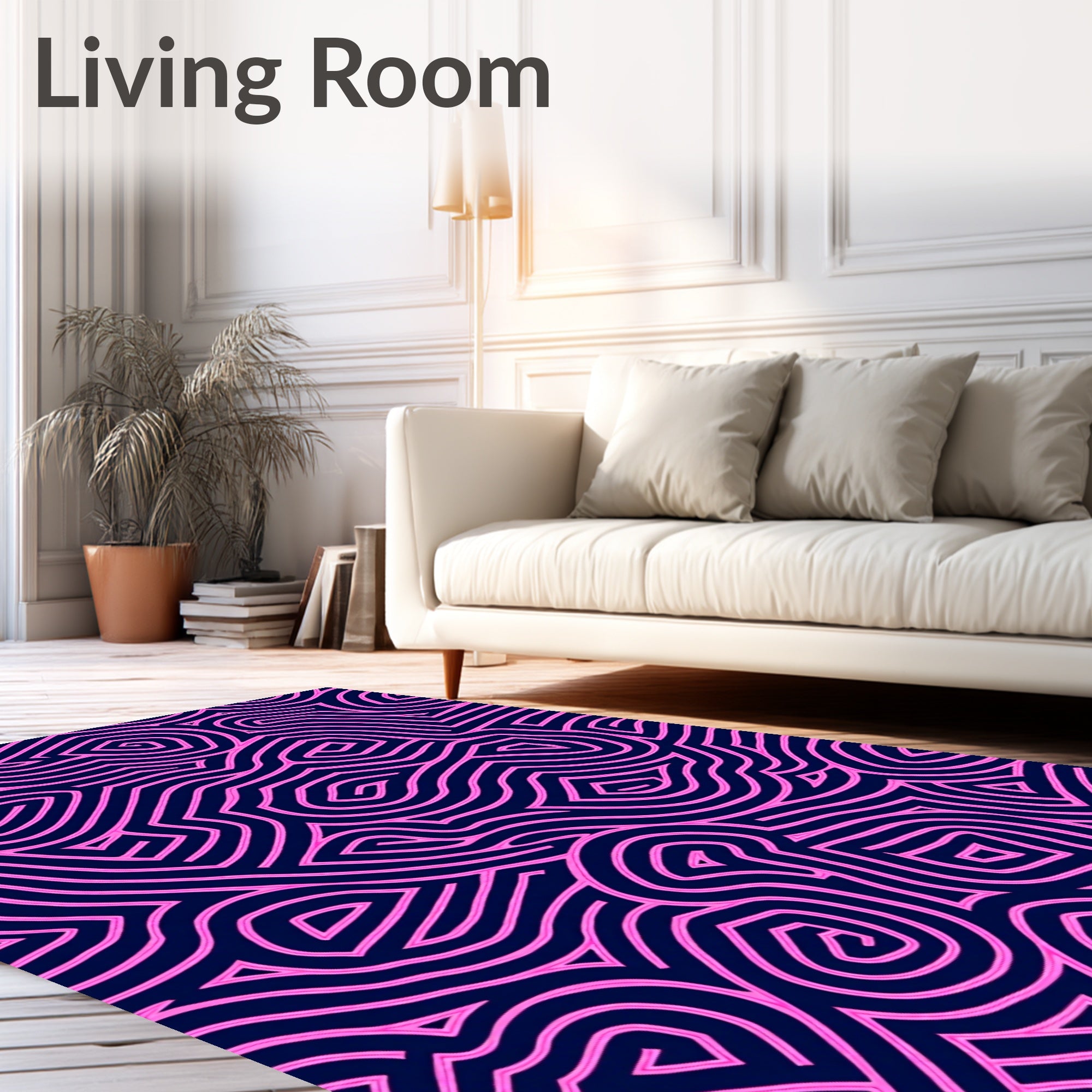 Bold Pink Outline Abstract Maze Rug
