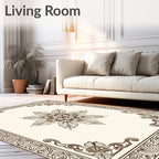 Ornate Floral Design with Scrollwork Border Rug