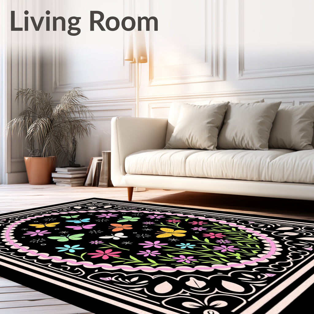 Whimsical Butterflies Floral Garden Rug