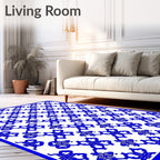 Blue White Floral Interlocking Pattern Rug