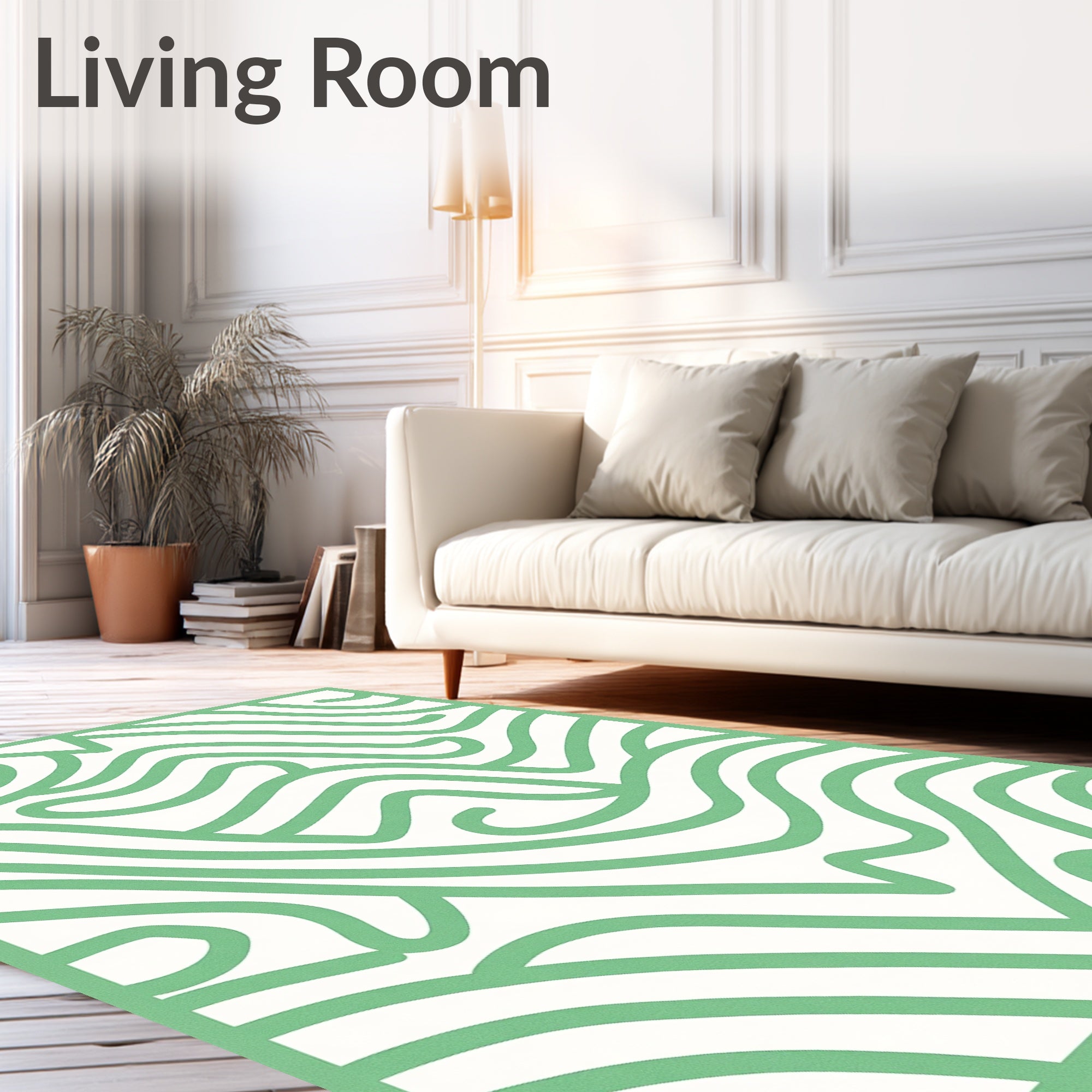 Flowing Green Abstract Organic Lines Rug