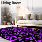 Bold Purple Floral Branch Pattern Rug