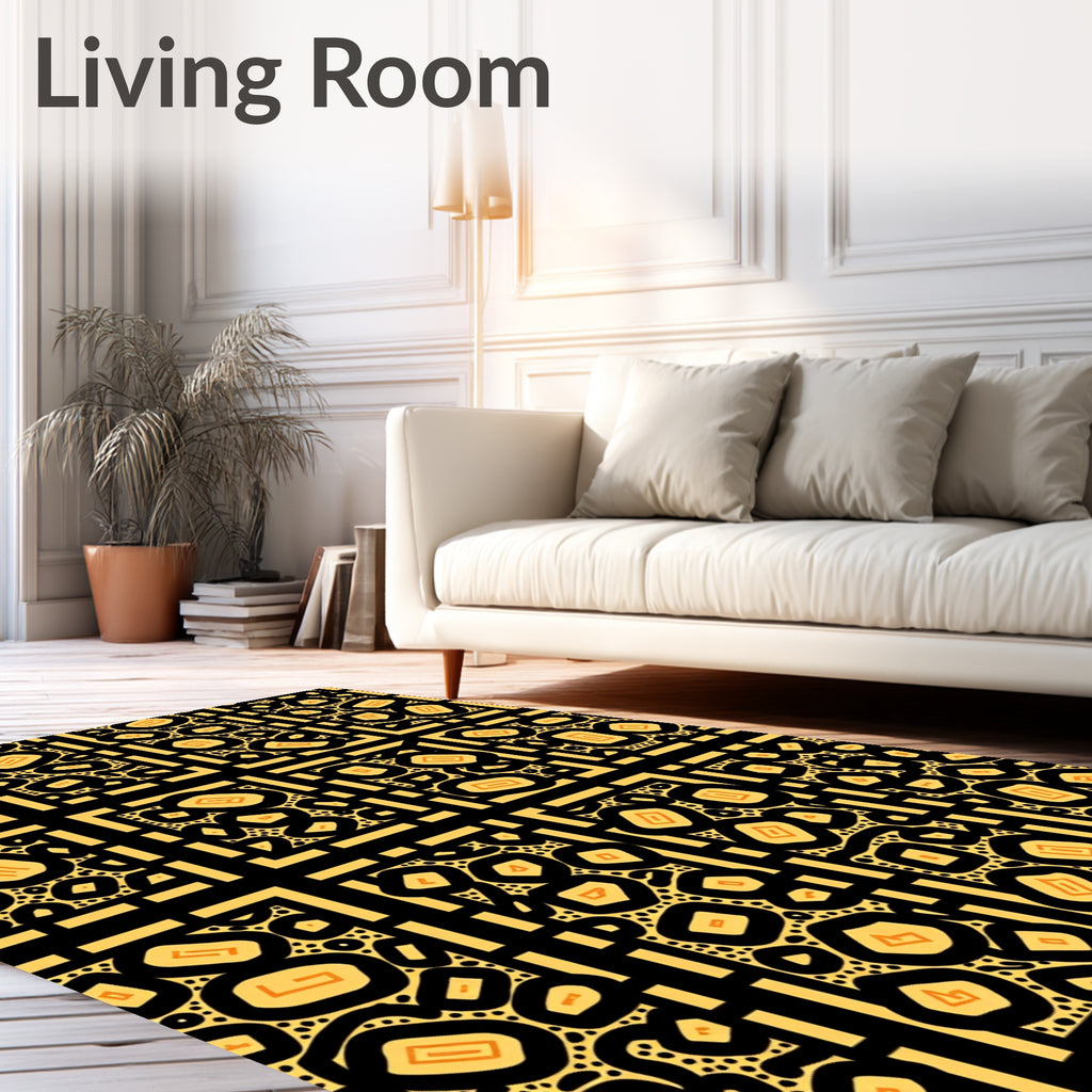 Abstract Geometric Pattern Yellow Black Rug