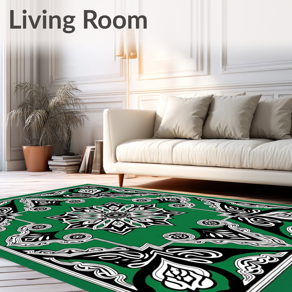Ornate Emerald and Black Floral Medallion Rug