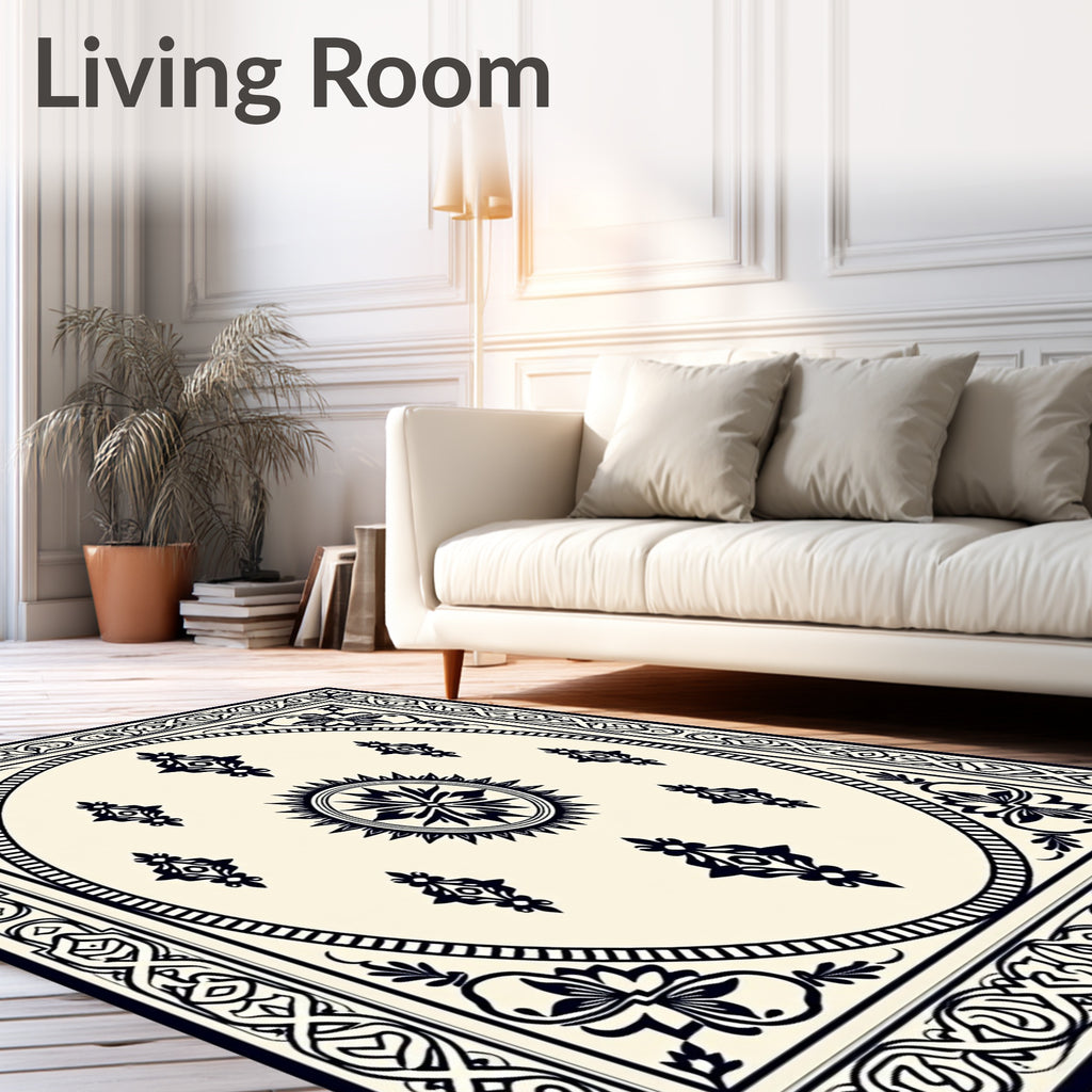 Monochromatic Intricate Floral Medallion Rug