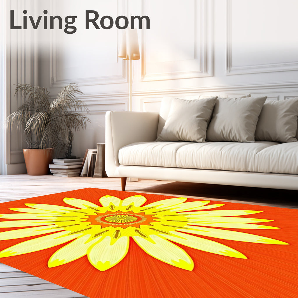 Bright Yellow Flower Radial Design Rug