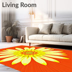 Bright Yellow Flower Radial Design Rug