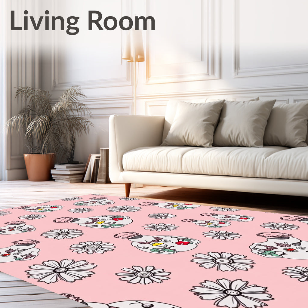 Pink Daisy Perfume Bottle Collage Rug