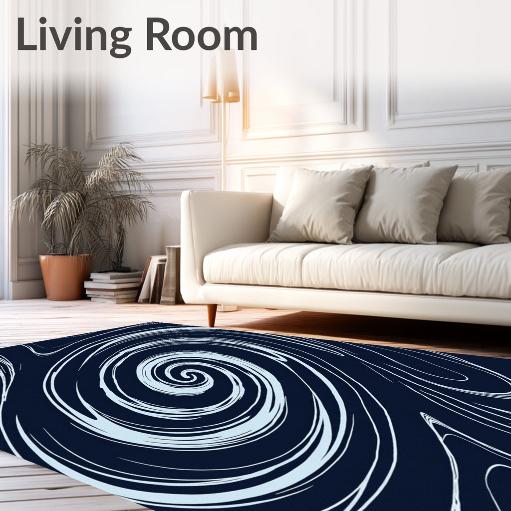 Abstract Swirl Navy White Pattern Rug