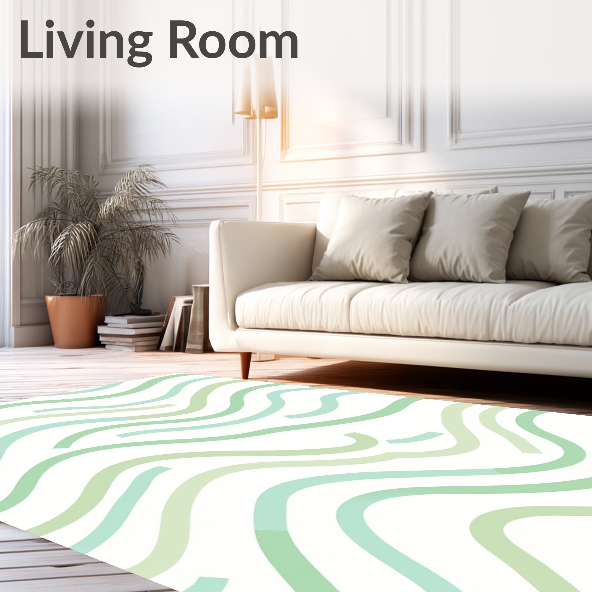 Calm Serene Wavy Greenlines Rug