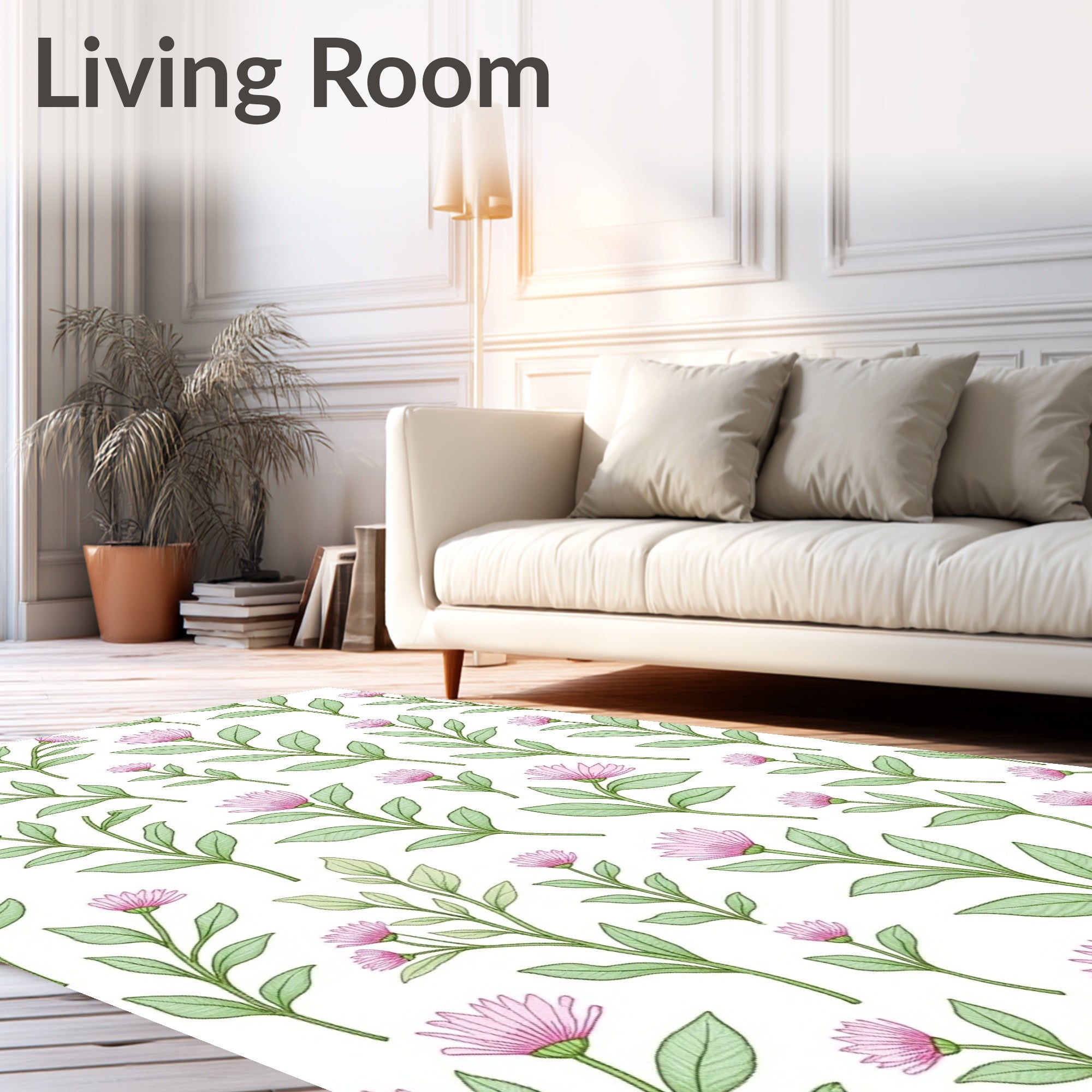 Pink Bloom Botanical Pattern Rug