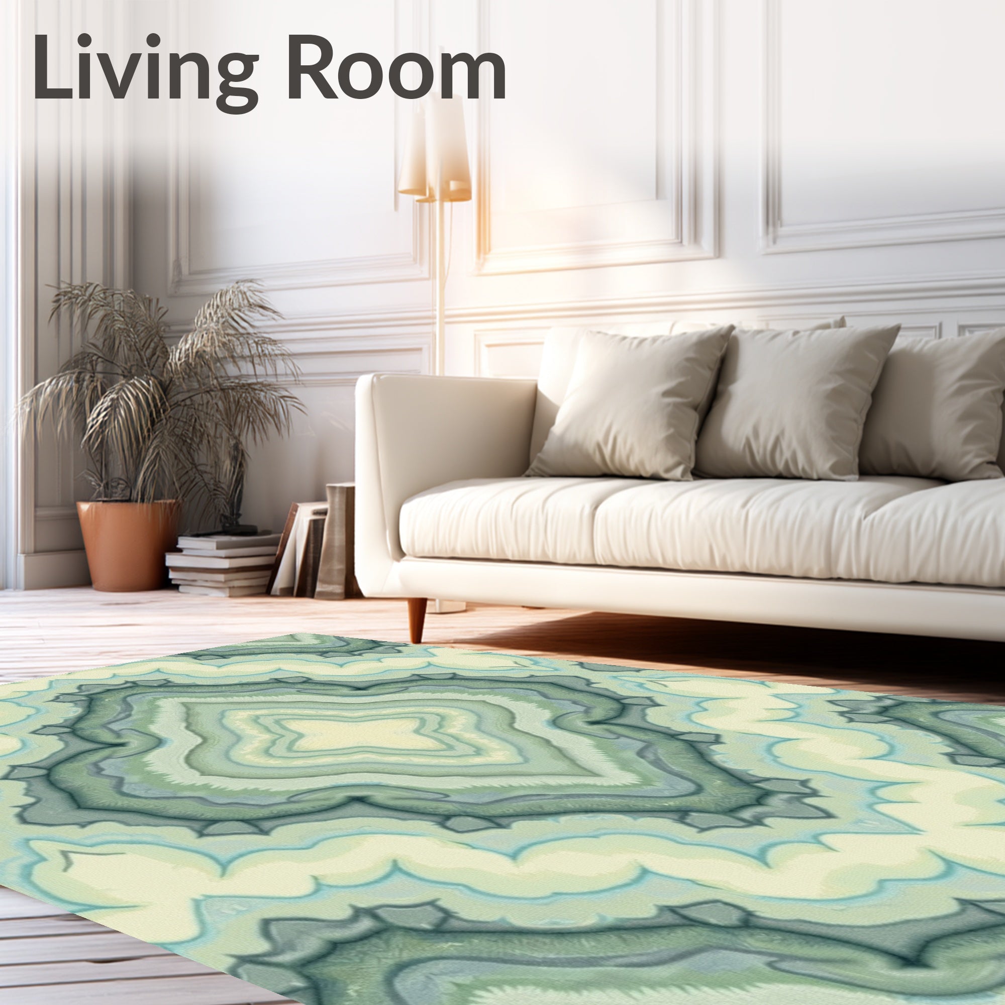 Green Teal Layered Abstract Pattern Rug