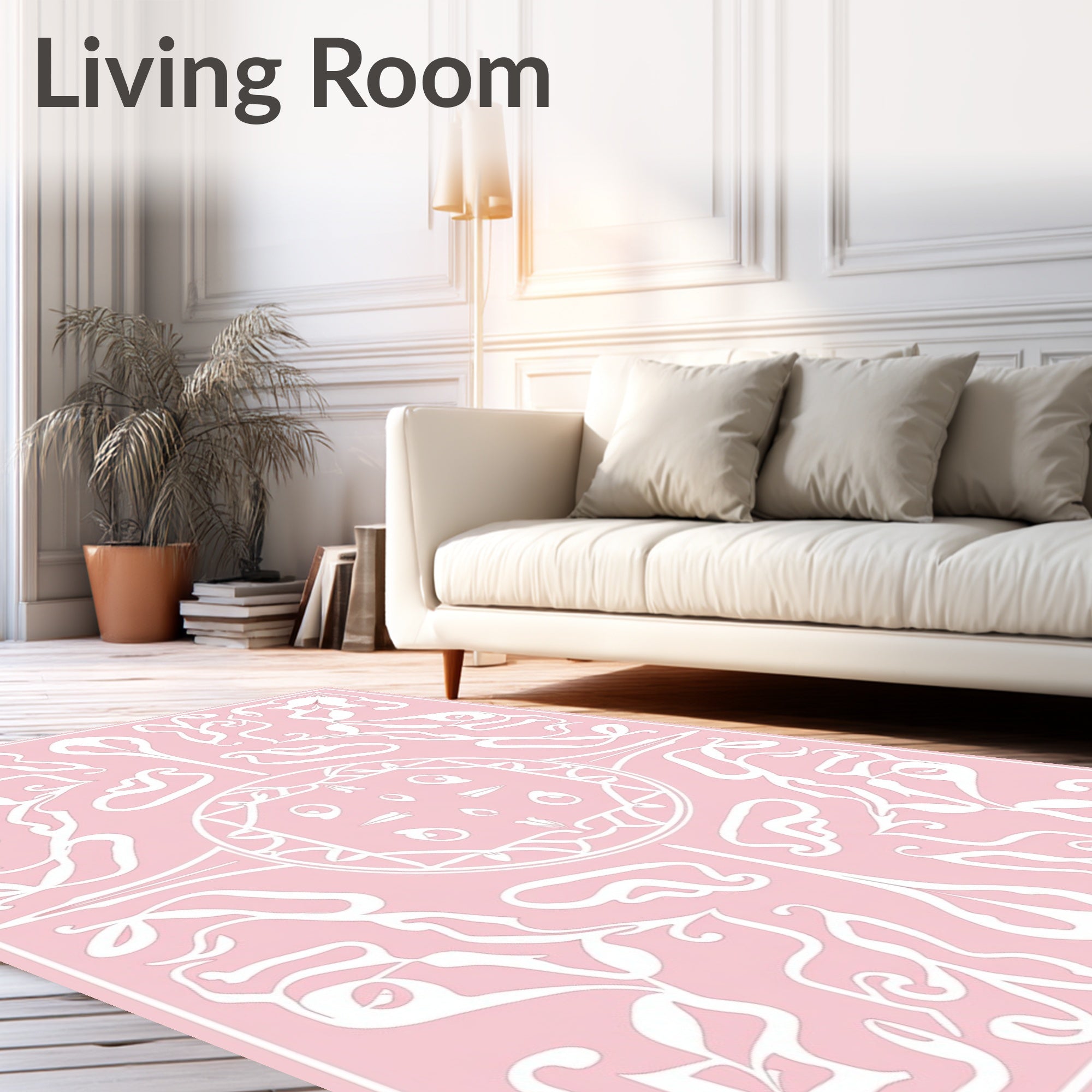 Ornate Floral Scrollwork Pink Rug