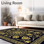 Elegant Gold Floral Swirl Pattern Rug