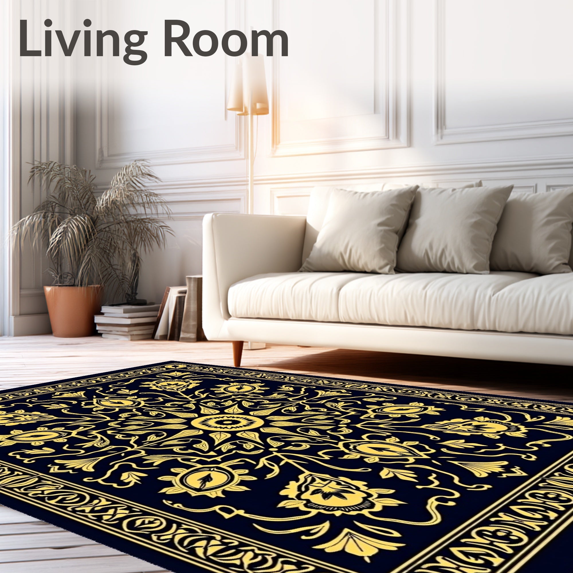 Elegant Gold Floral Swirl Pattern Rug