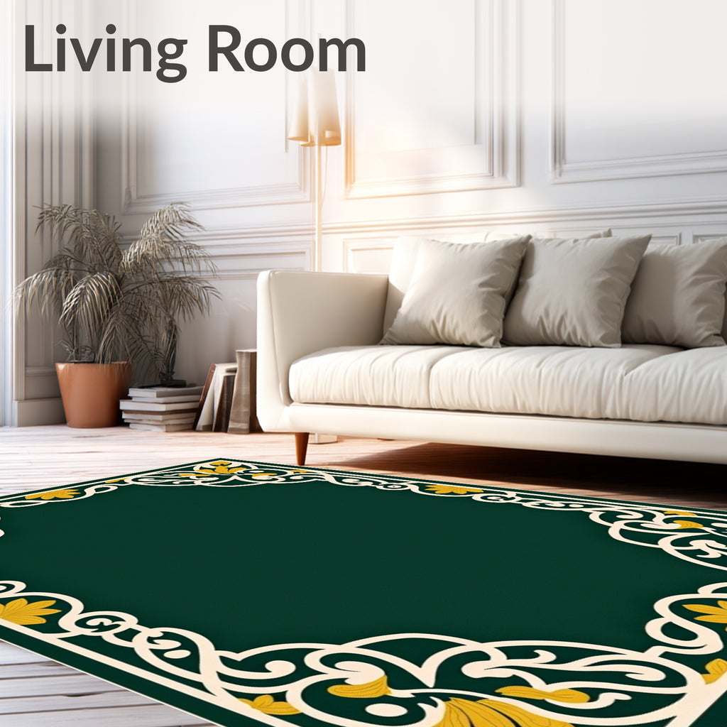 Elegant White Gold Floral Filigree Frame Rug