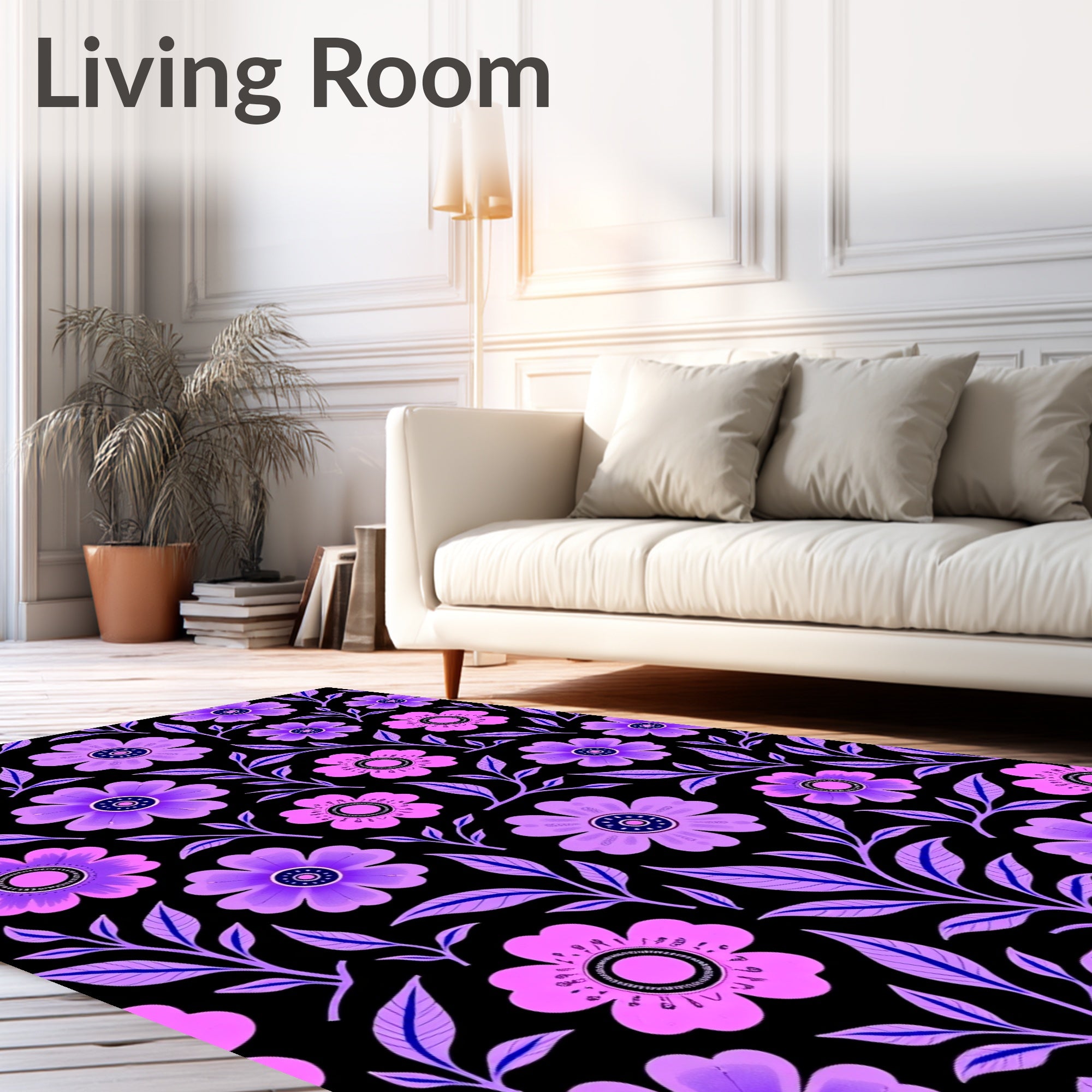 Violet Pink Floral Vine Pattern Rug