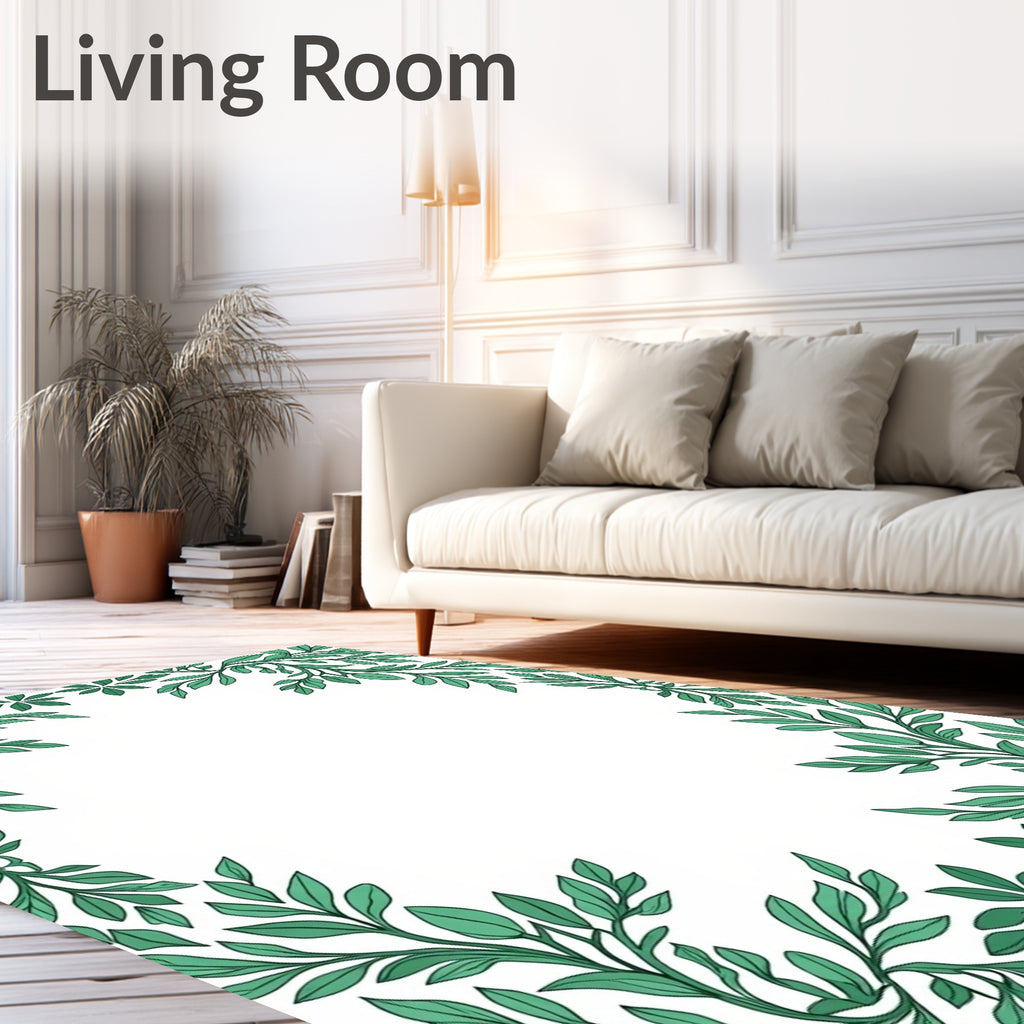 Green Leafy Vine Border Design Rug