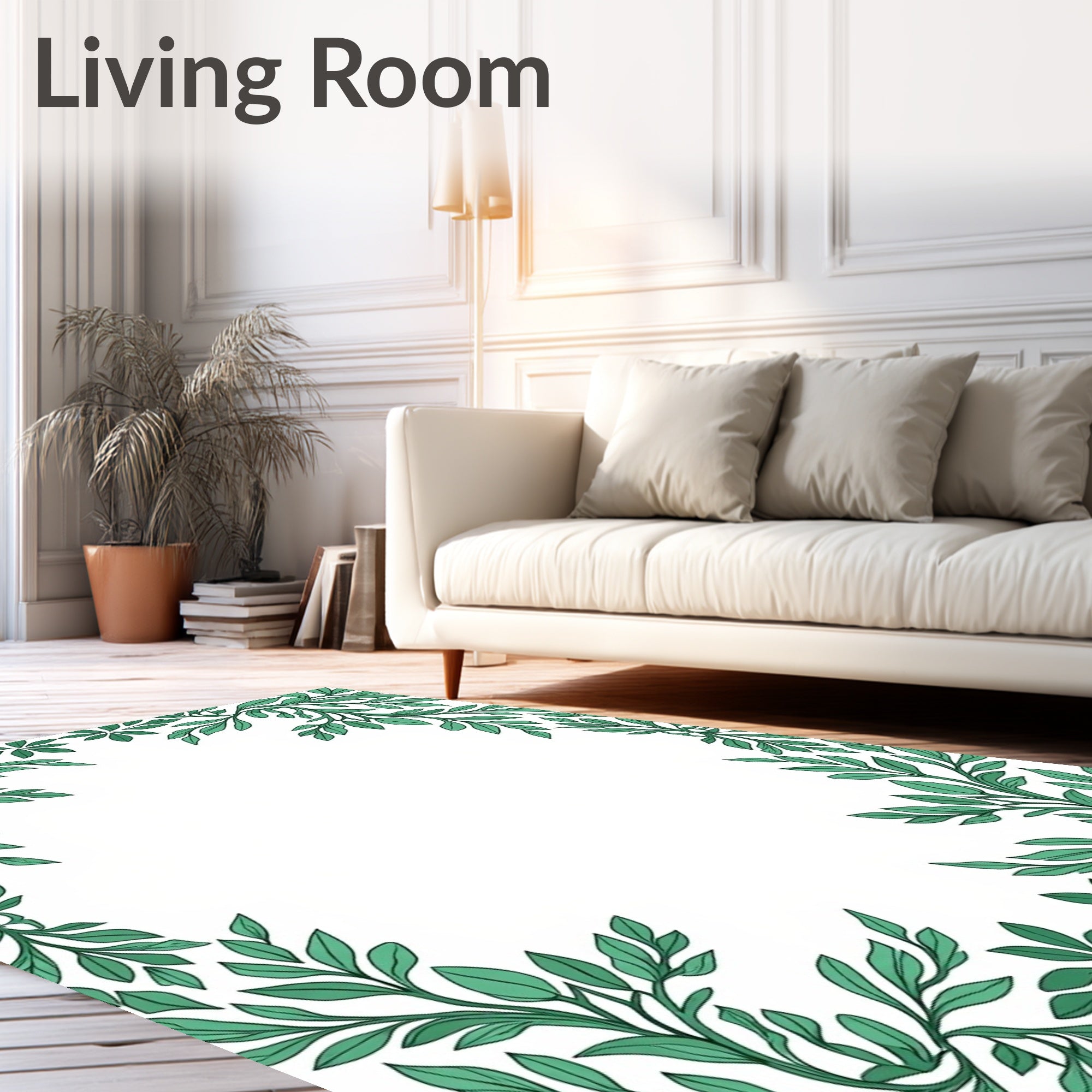 Green Leafy Vine Border Design Rug