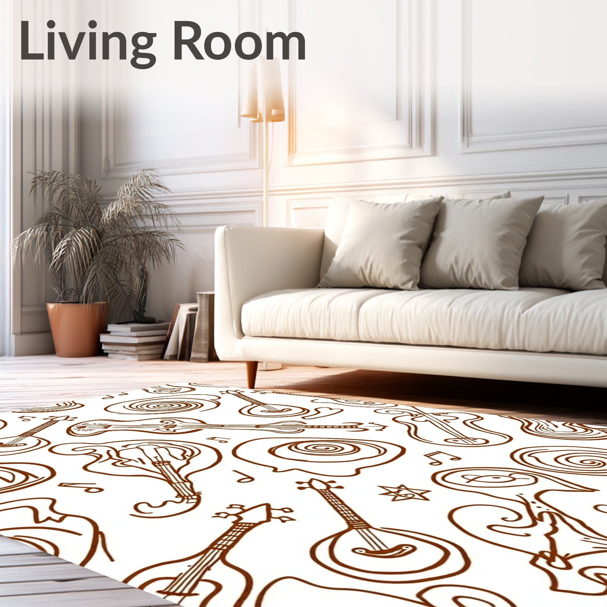 Musical Instruments Whimsical Sketch Pattern Rug