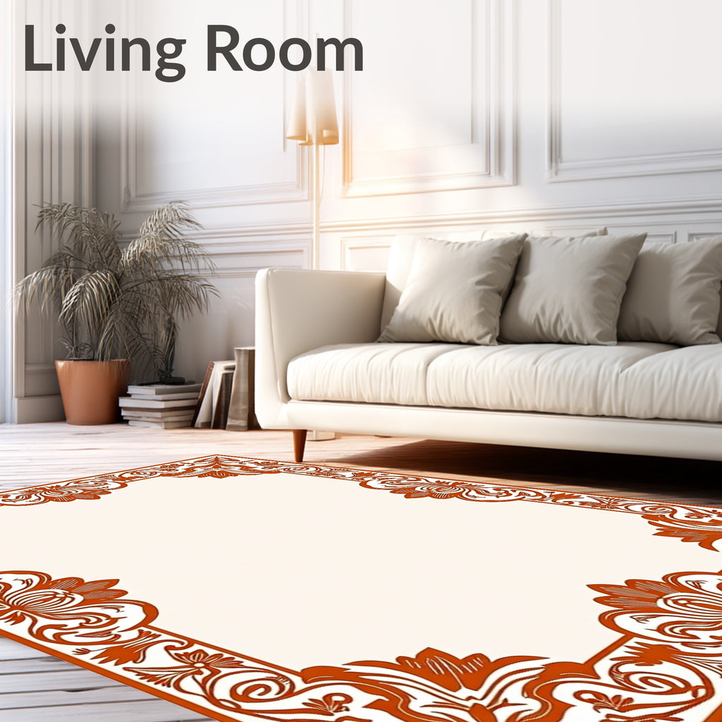 Elegant Floral Scrollwork Border Design Rug