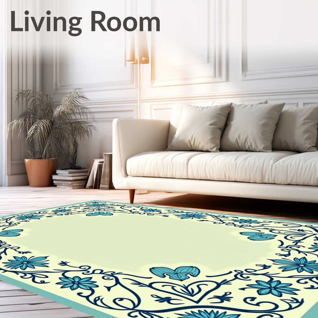 Vintage Blue Floral Scroll Work Rug