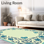 Vintage Blue Floral Scroll Work Rug