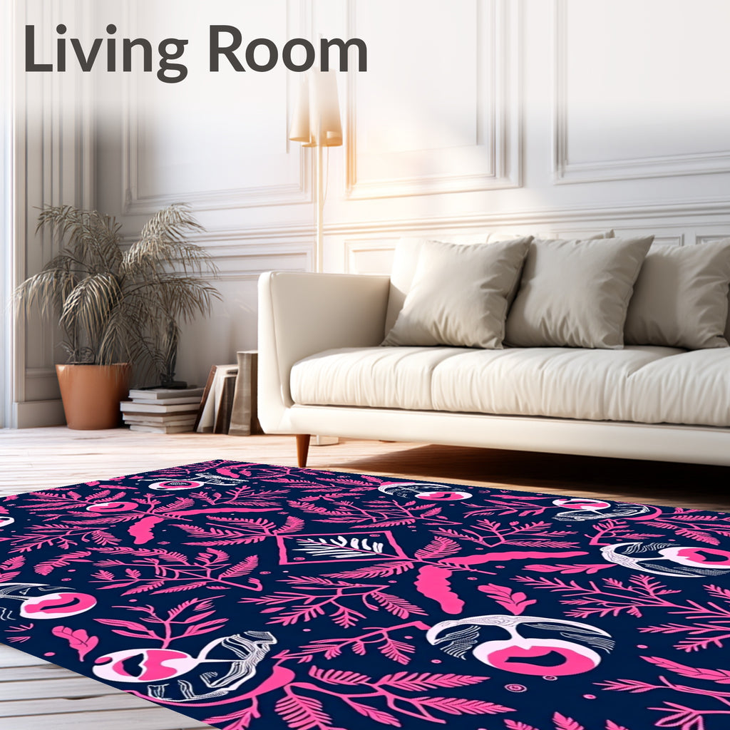 Whimsical Pink Eye Botanical Navy Rug