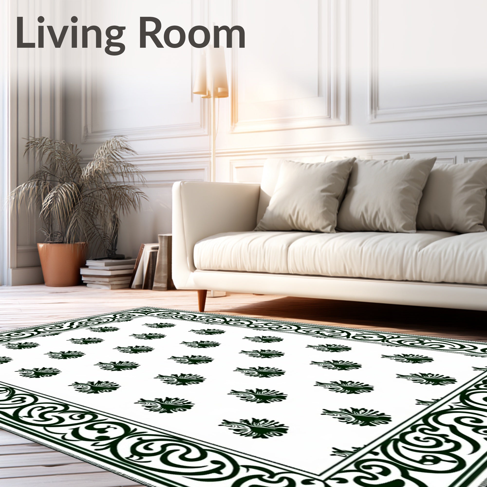 Ornate Black White Paisley Pattern Rug