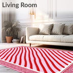 Red Pink Diagonal Stripe Border Rug