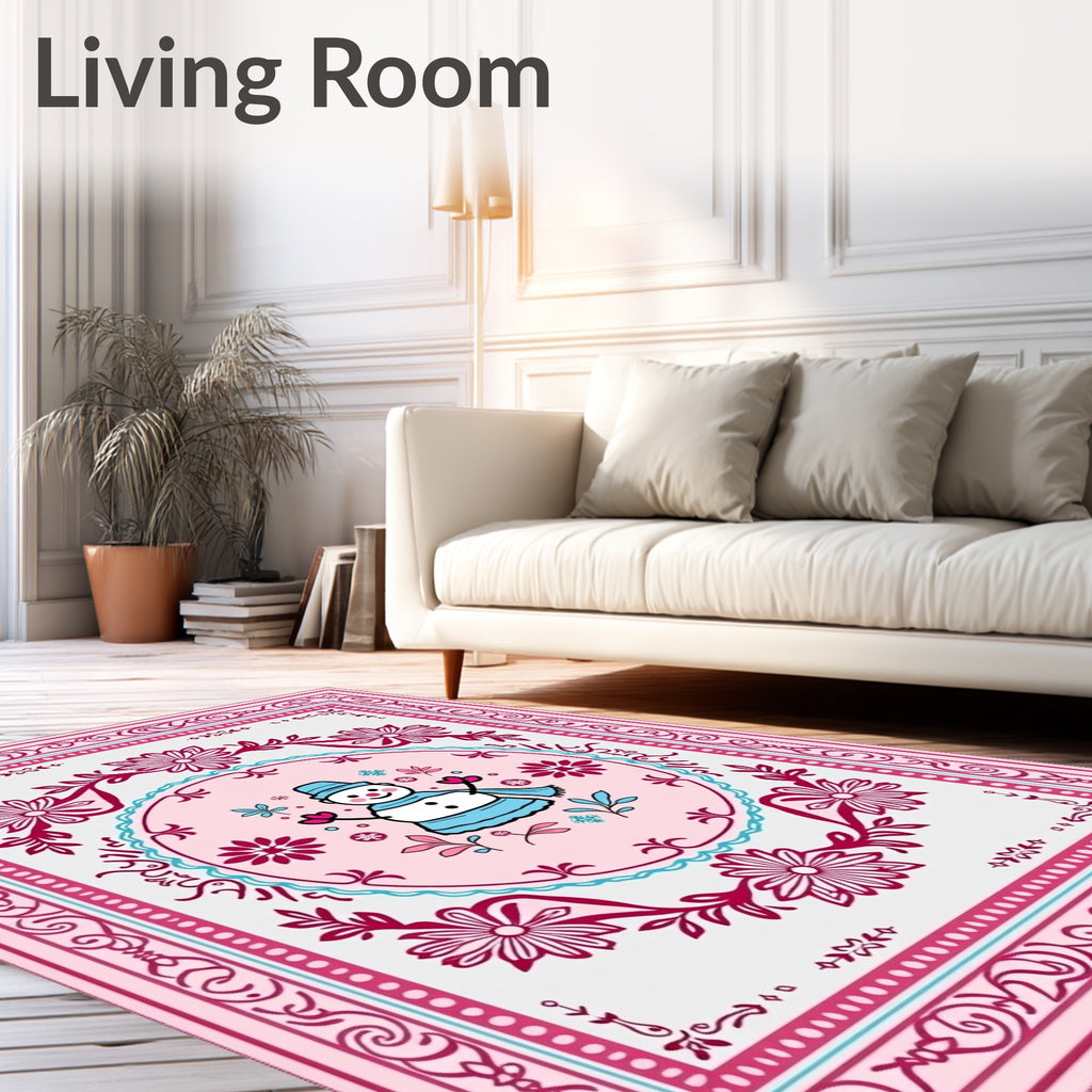 Pink Snowman Floral Medallion Rug