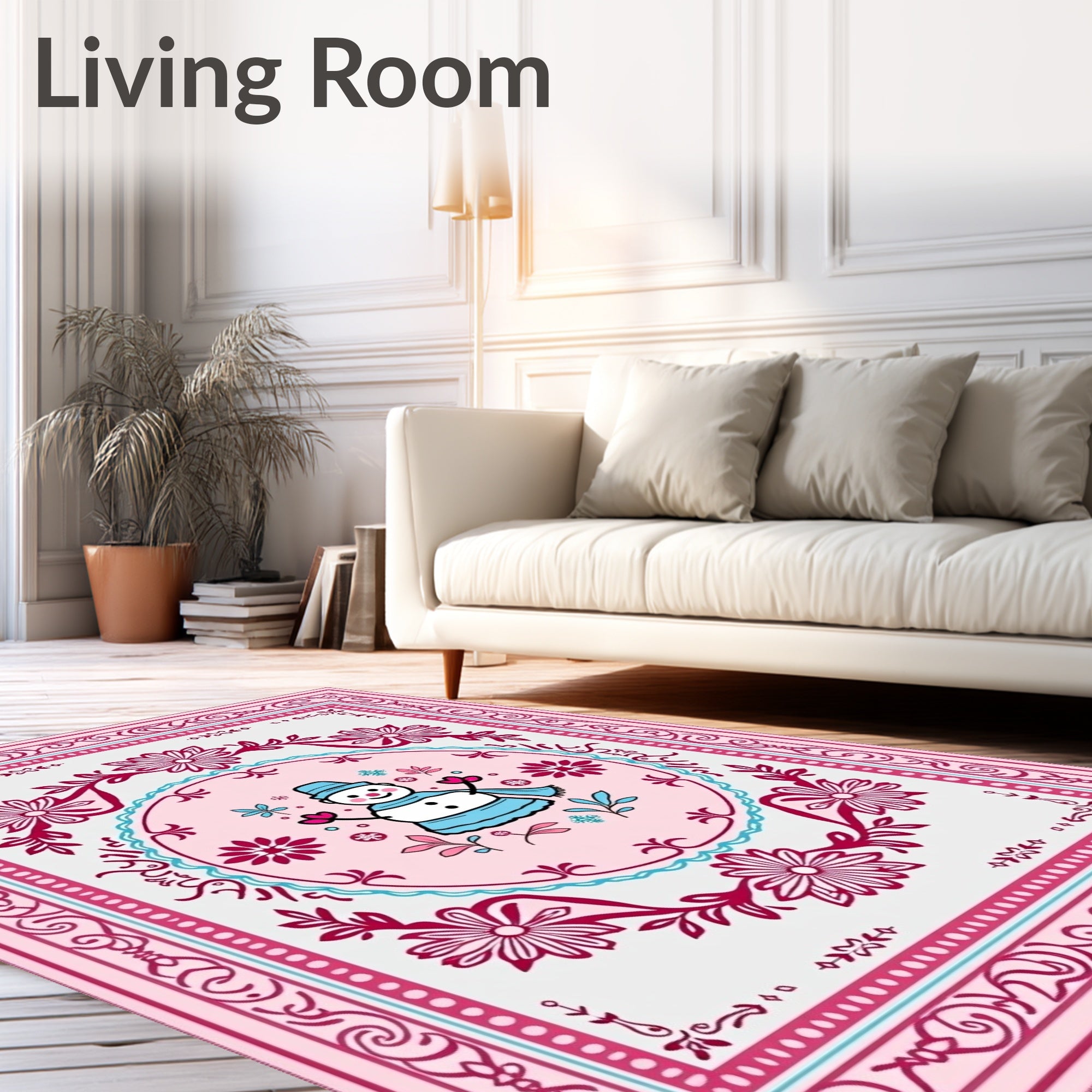 Pink Snowman Floral Medallion Rug
