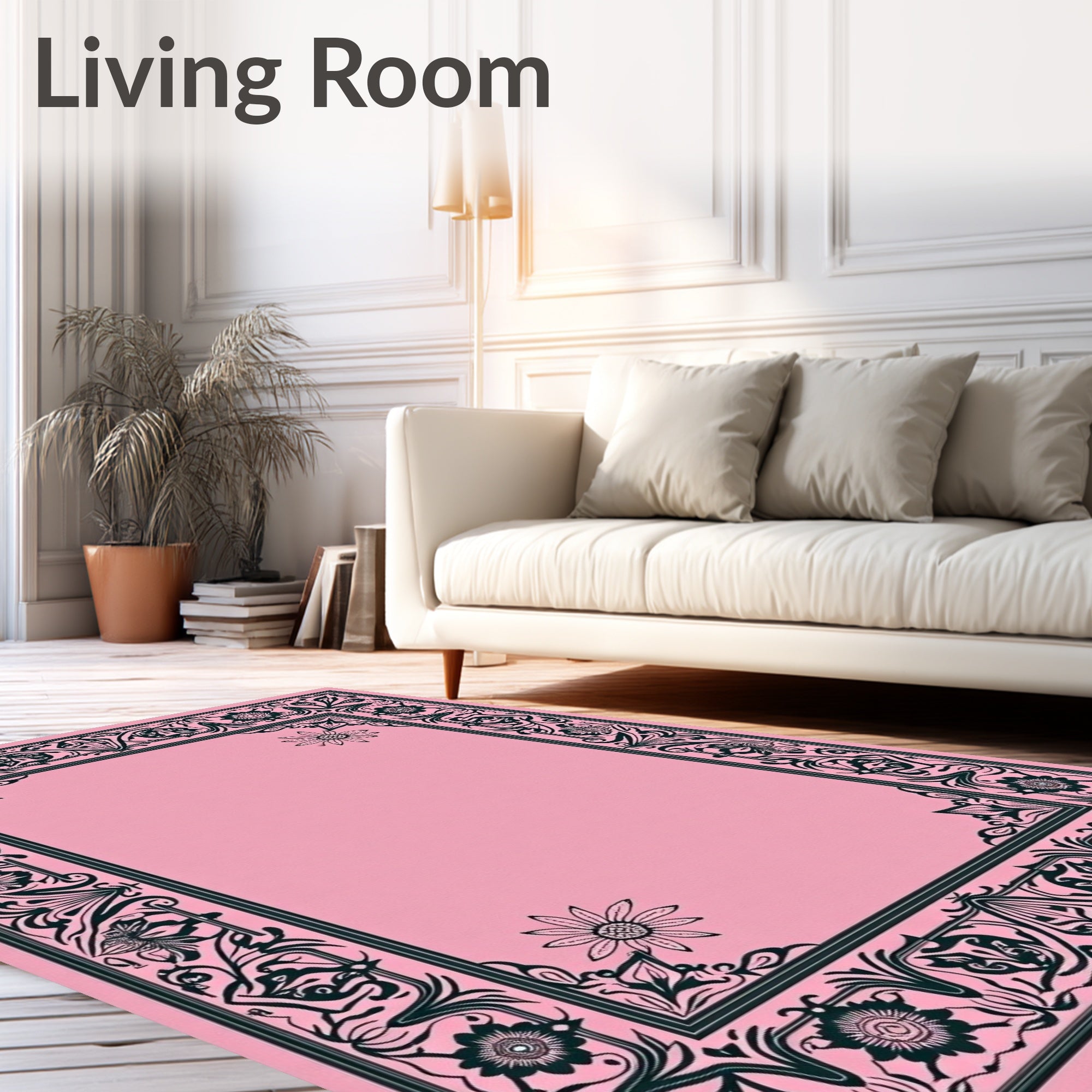 Ornate Floral Scrollwork Decorative Frame Rug