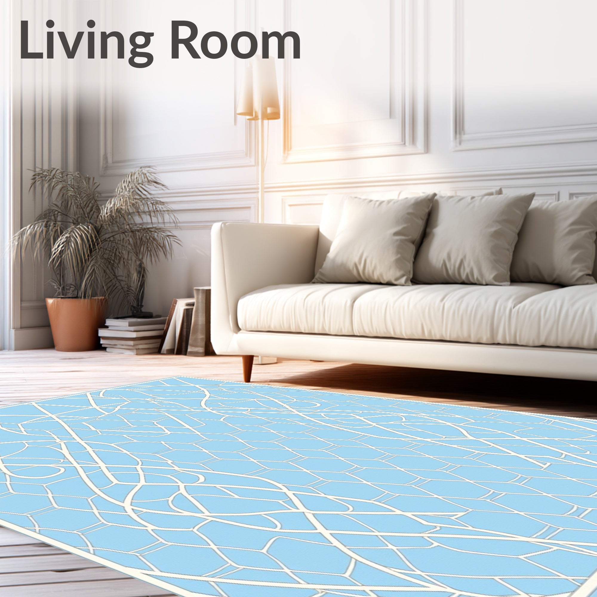 Pale Blue Geometric Organic Flow Rug