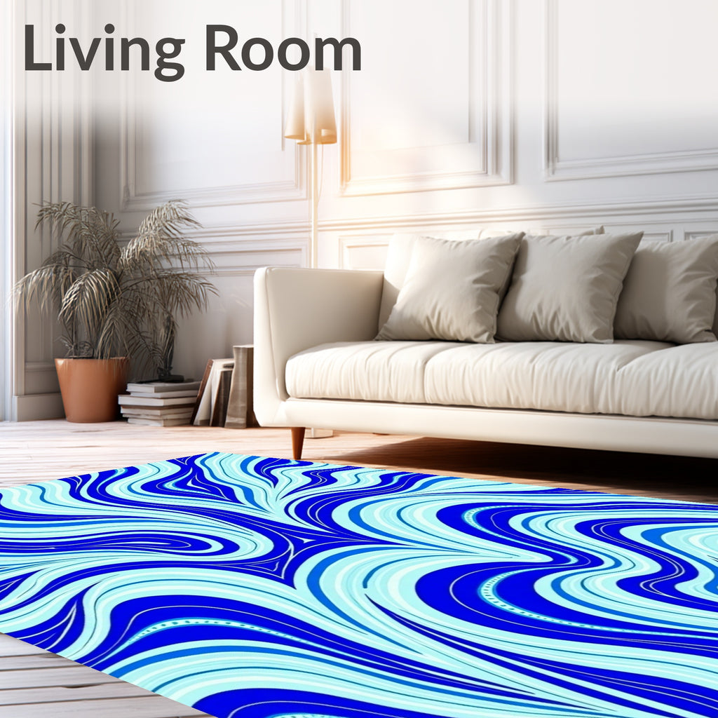 Abstract Blue Swirl Fluid Flow Design Rug