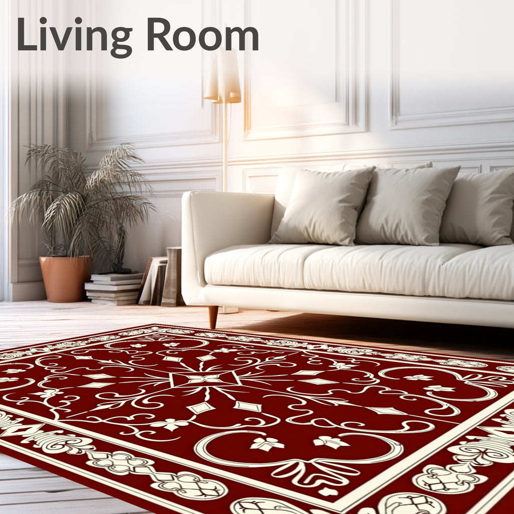 Ornate Cream Floral Vine Pattern Rug