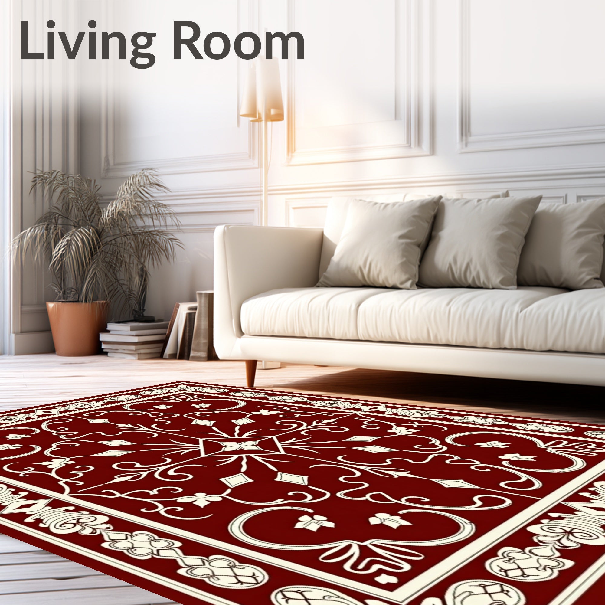 Ornate Cream Floral Vine Pattern Rug