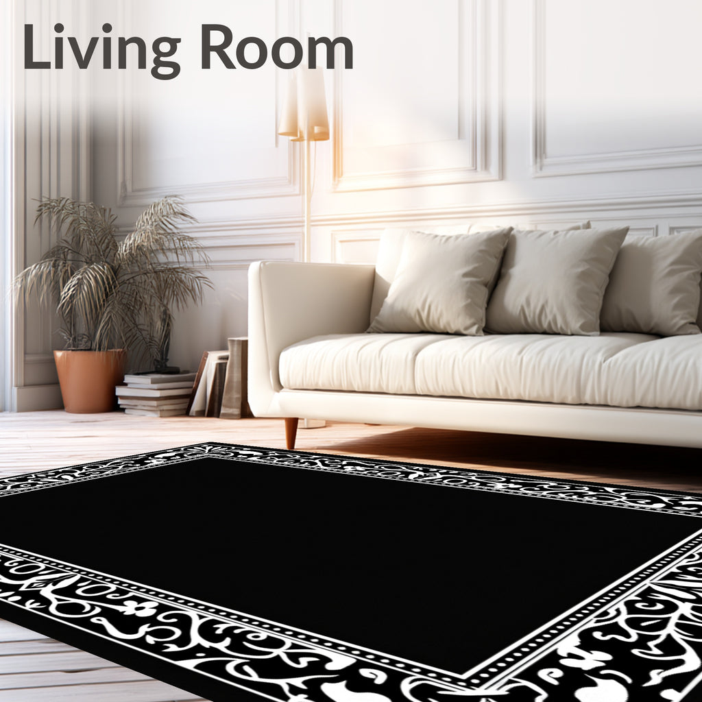 Ornate Floral Scrollwork Frame Design Rug