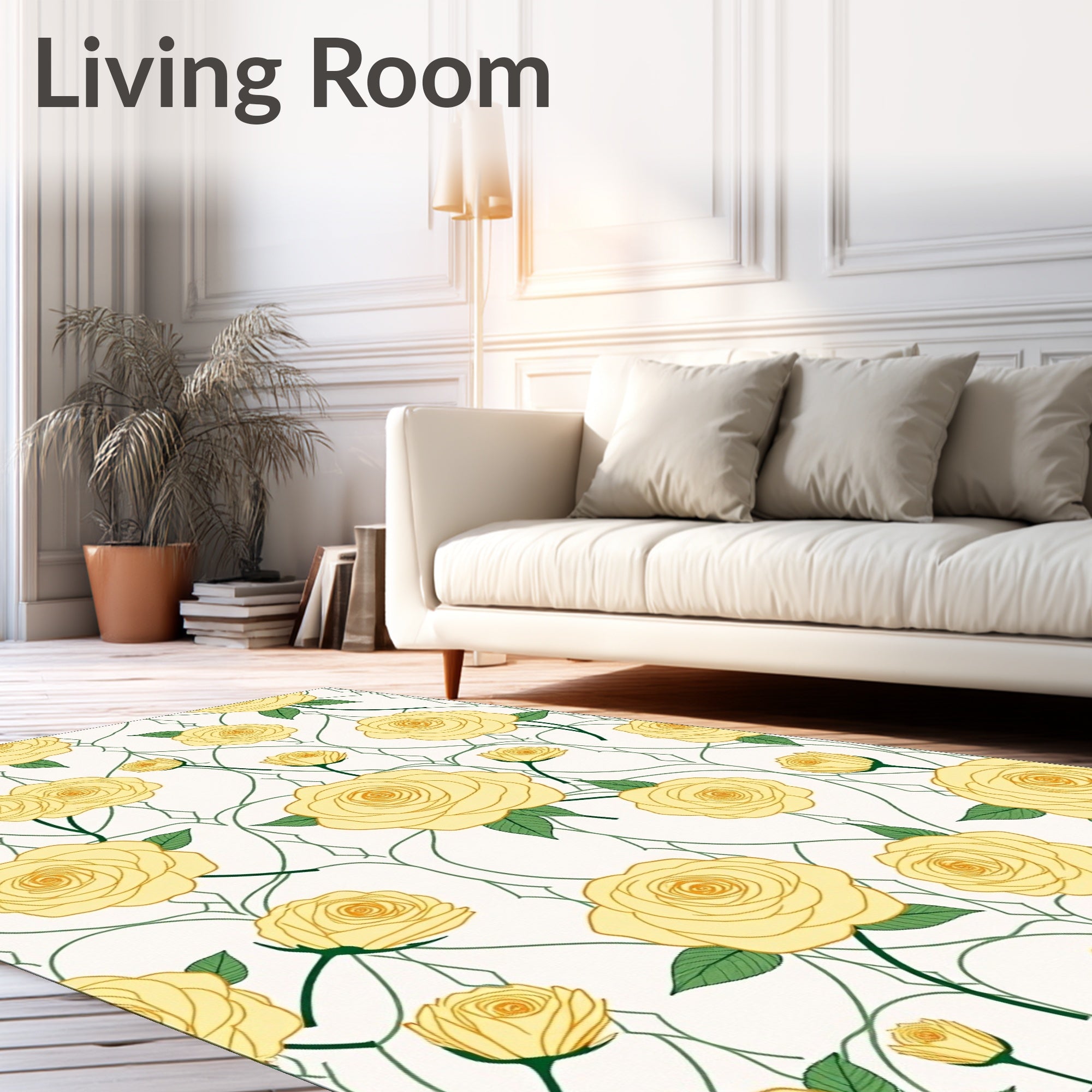 Golden Rose Vine Pattern Rug
