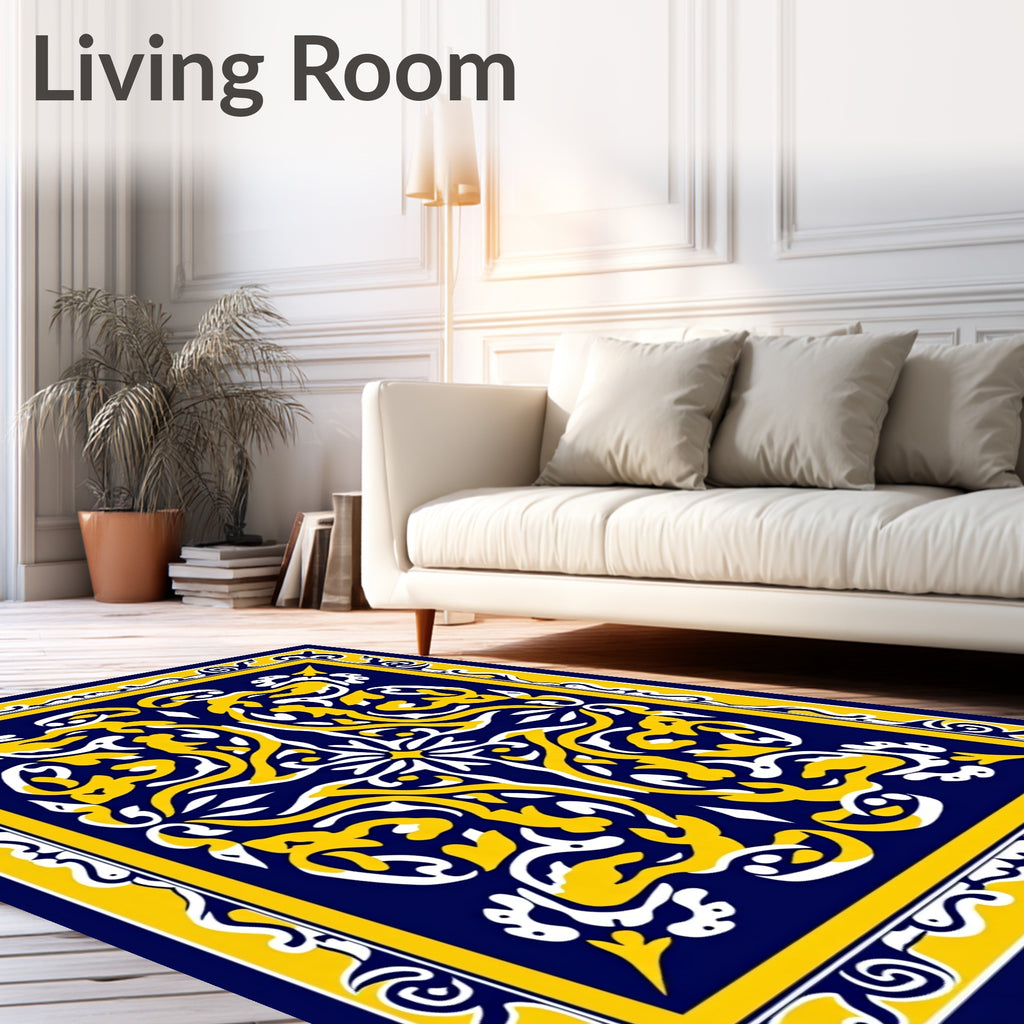 Ornate Blue Yellow Floral Rug