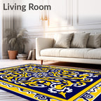 Ornate Blue Yellow Floral Rug