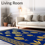 Royal Blue Gold Art Deco Floral Pattern Rug