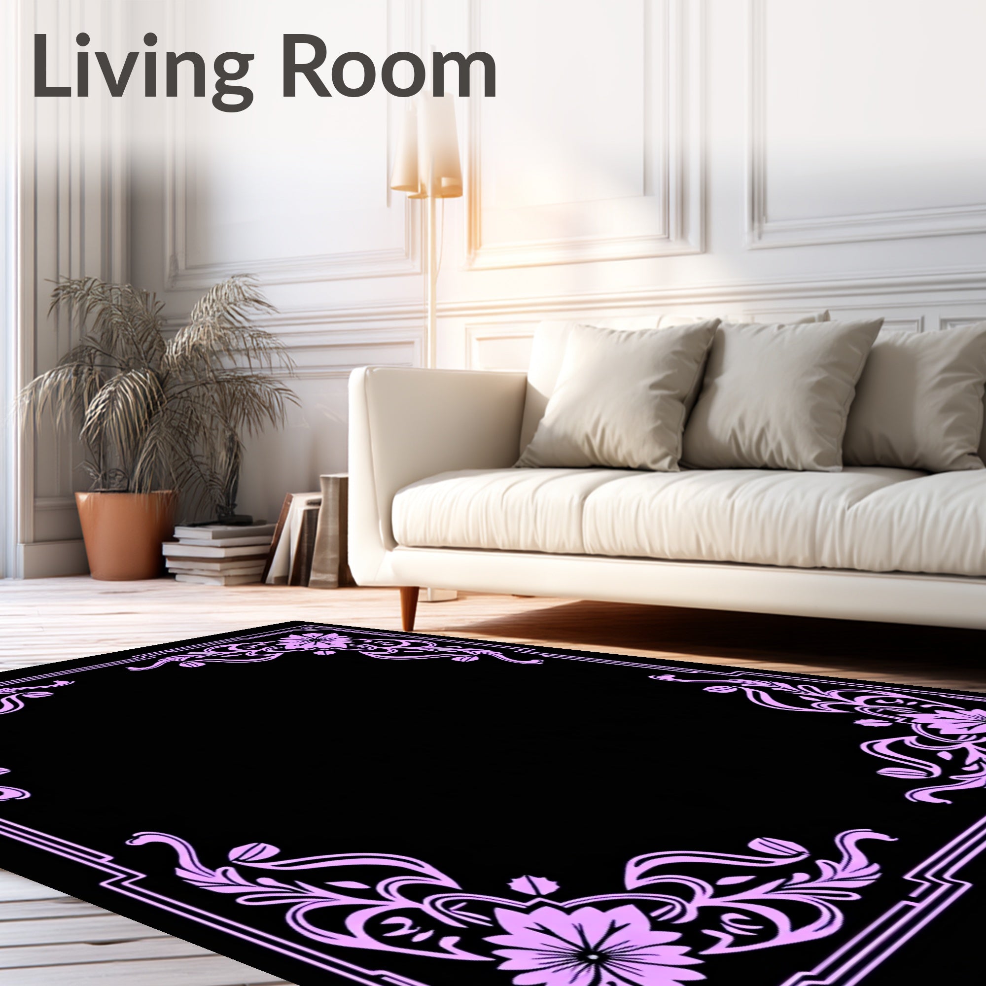 Lavender Floral Swirl Art Deco Design Rug