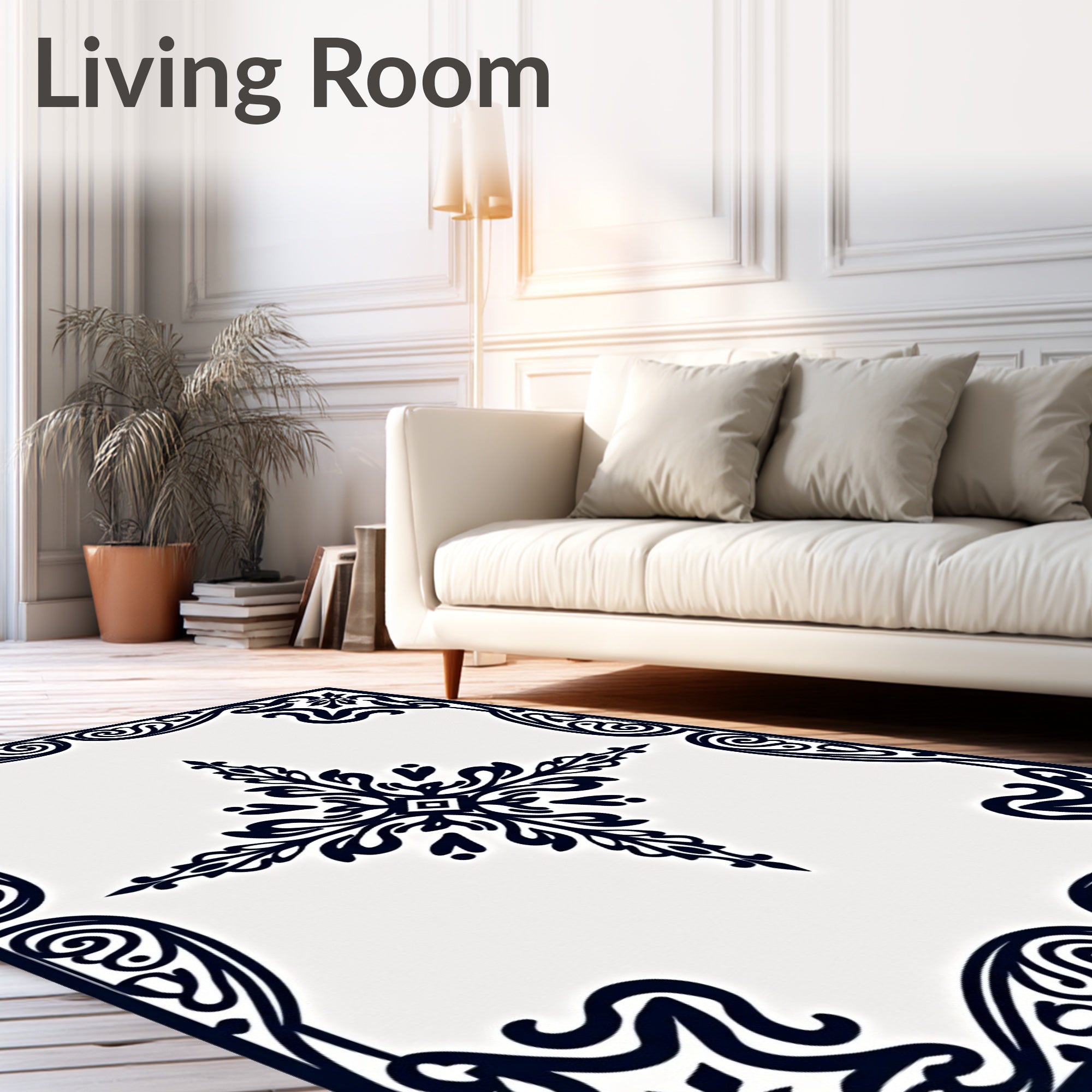 Classic Black And White Medallion Ornament Rug